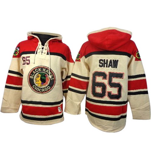 Old Time Hockey Chicago Blackhawks 65 Men's Andrew Shaw White Premier Sawyer Hooded Sweatshirt NHL Jersey