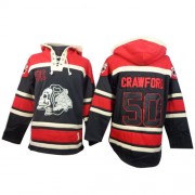 Old Time Hockey Chicago Blackhawks 50 Men's Corey Crawford Black Authentic Sawyer Hooded Sweatshirt NHL Jersey