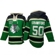 Old Time Hockey Chicago Blackhawks 50 Men's Corey Crawford Green Premier St. Patrick's Day McNary Lace Hoodie NHL Jersey