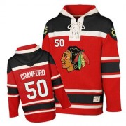 Old Time Hockey Chicago Blackhawks 50 Men's Corey Crawford Red Authentic Sawyer Hooded Sweatshirt NHL Jersey