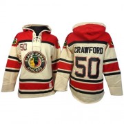 Old Time Hockey Chicago Blackhawks 50 Men's Corey Crawford White Authentic Sawyer Hooded Sweatshirt NHL Jersey