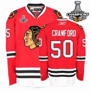 Reebok Chicago Blackhawks 50 Men's Corey Crawford Red Authentic 2013 Stanley Cup Champions NHL Jersey