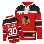 Old Time Hockey Chicago Blackhawks 30 Men's ED Belfour Red Authentic Sawyer Hooded Sweatshirt NHL Jersey
