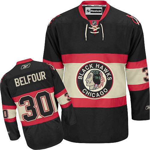 Reebok Chicago Blackhawks 30 Men's ED Belfour Black Premier New Third NHL Jersey