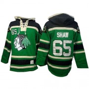 Old Time Hockey Chicago Blackhawks 65 Men's Andrew Shaw Green Authentic St. Patrick's Day McNary Lace Hoodie NHL Jersey