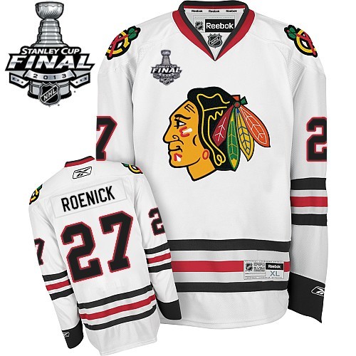 Reebok Chicago Blackhawks 27 Men's Jeremy Roenick White Authentic Away Stanley Cup Finals NHL Jersey