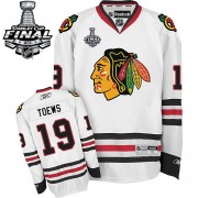 Reebok Chicago Blackhawks 19 Men's Jonathan Toews White Authentic Away Stanley Cup Finals NHL Jersey