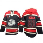 Old Time Hockey Chicago Blackhawks 81 Men's Marian Hossa Black Authentic Sawyer Hooded Sweatshirt NHL Jersey