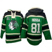 Old Time Hockey Chicago Blackhawks 81 Men's Marian Hossa Green Authentic Sawyer Hooded Sweatshirt NHL Jersey