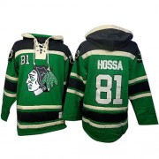 Old Time Hockey Chicago Blackhawks 81 Men's Marian Hossa Green Premier St. Patrick's Day McNary Lace Hoodie NHL Jersey
