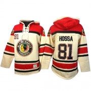 Old Time Hockey Chicago Blackhawks 81 Men's Marian Hossa White Authentic Sawyer Hooded Sweatshirt NHL Jersey