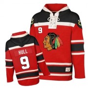 Old Time Hockey Chicago Blackhawks 9 Men's Bobby Hull Red Authentic Sawyer Hooded Sweatshirt NHL Jersey