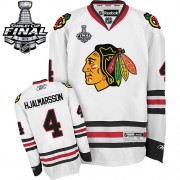 Reebok Chicago Blackhawks 4 Men's Niklas Hjalmarsson White Authentic Away Stanley Cup Finals NHL Jersey