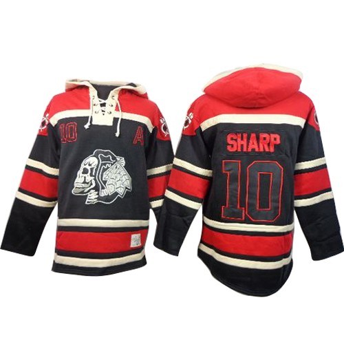 Old Time Hockey Chicago Blackhawks 10 Men's Patrick Sharp Black Authentic Sawyer Hooded Sweatshirt NHL Jersey