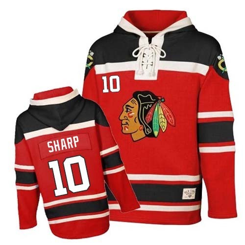 Old Time Hockey Chicago Blackhawks 10 Men's Patrick Sharp Red Authentic Sawyer Hooded Sweatshirt NHL Jersey