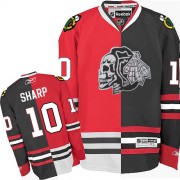 Reebok Chicago Blackhawks 10 Men's Patrick Sharp Red/Black Authentic White Skull Split Fashion NHL Jersey