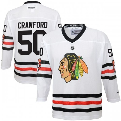 Reebok Chicago Blackhawks 50 Youth Corey Crawford Premier White 2015 Winter Classic NHL Jersey